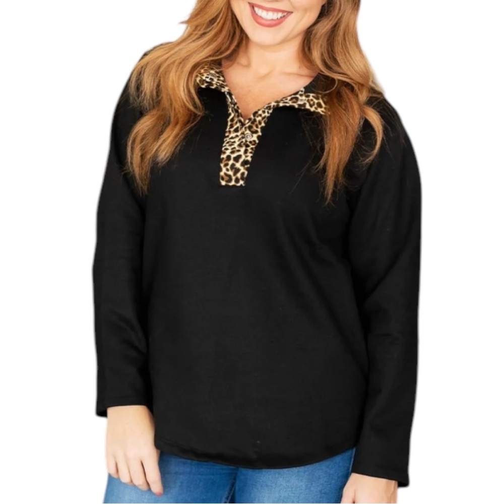 Quacker Factory Womens Sweater 3X Animal Print Stretch Pullover Office Classic